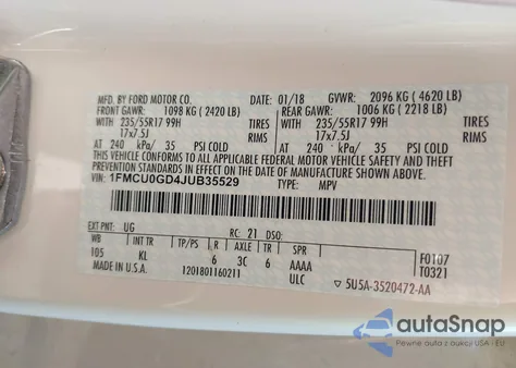 2018 Ford Escape Se from USA, damaged, VIN 1FMCU0GD4JUB35529